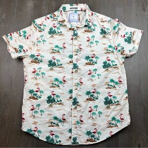 Denim & Flower Ricky Singh Large Flamingo Christmas Santa Hat Slim Fit Button Up